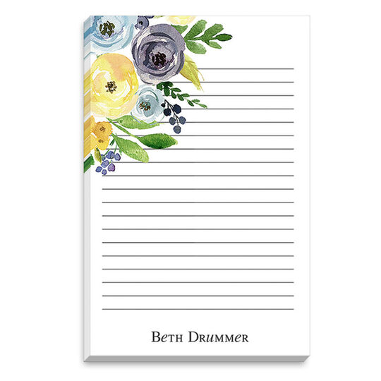 Yellow and Blue Corner Flowers Notepad